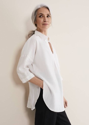 Phase Eight Cynthia Linen Shirts White Australia | IU0568349